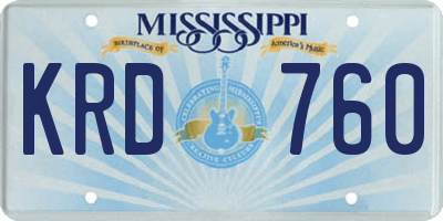 MS license plate KRD760