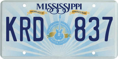 MS license plate KRD837