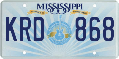 MS license plate KRD868