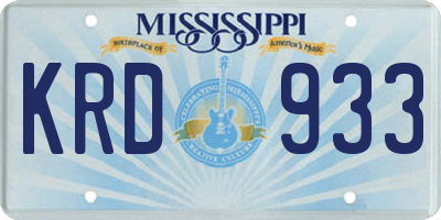 MS license plate KRD933
