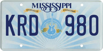 MS license plate KRD980