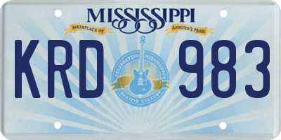 MS license plate KRD983