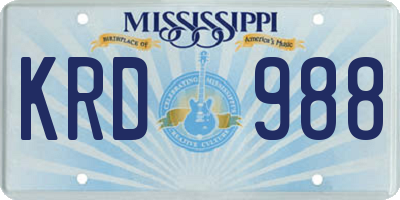 MS license plate KRD988
