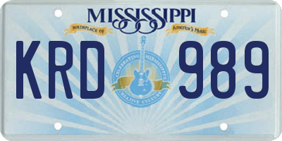 MS license plate KRD989
