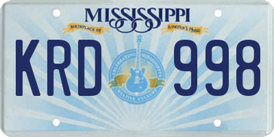 MS license plate KRD998