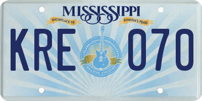 MS license plate KRE070