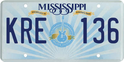 MS license plate KRE136