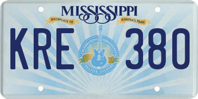 MS license plate KRE380