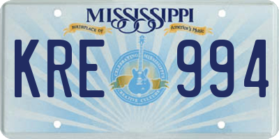 MS license plate KRE994