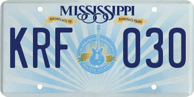 MS license plate KRF030