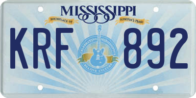 MS license plate KRF892