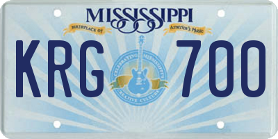 MS license plate KRG700