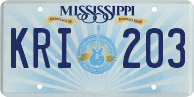 MS license plate KRI203