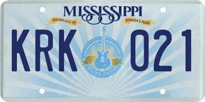 MS license plate KRK021