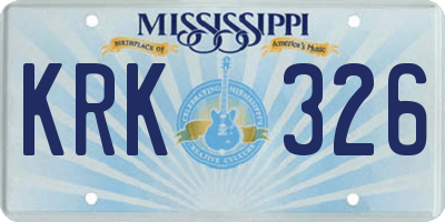 MS license plate KRK326