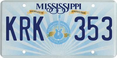 MS license plate KRK353