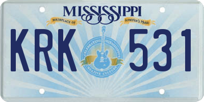 MS license plate KRK531