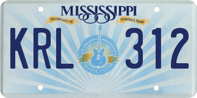 MS license plate KRL312