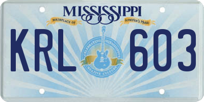 MS license plate KRL603