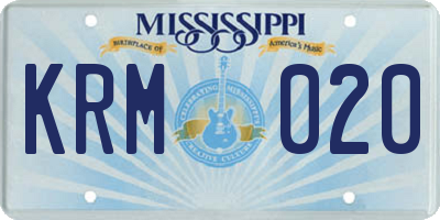 MS license plate KRM020