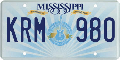 MS license plate KRM980
