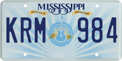 MS license plate KRM984
