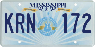 MS license plate KRN172