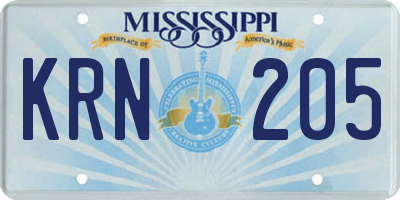 MS license plate KRN205