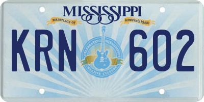 MS license plate KRN602