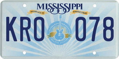 MS license plate KRO078