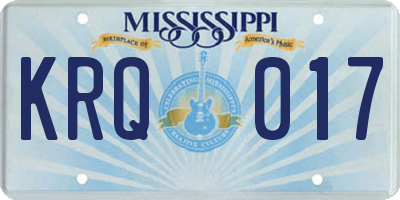 MS license plate KRQ017