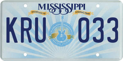 MS license plate KRU033