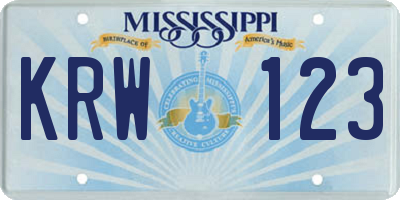 MS license plate KRW123