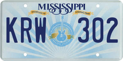 MS license plate KRW302
