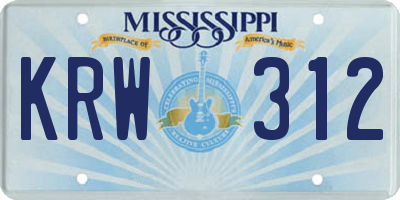 MS license plate KRW312