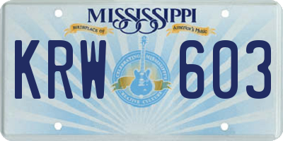 MS license plate KRW603