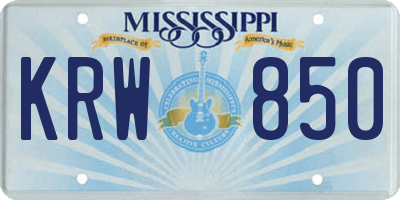 MS license plate KRW850