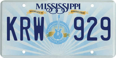 MS license plate KRW929