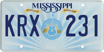 MS license plate KRX231