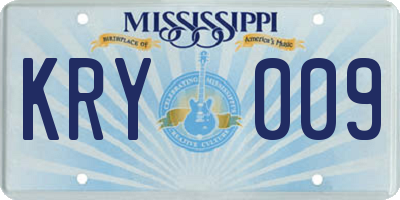 MS license plate KRY009