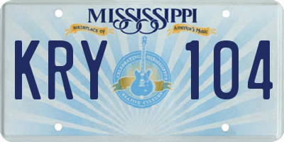MS license plate KRY104