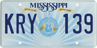 MS license plate KRY139