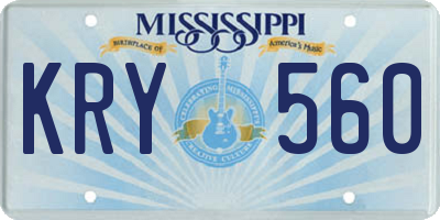 MS license plate KRY560