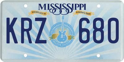 MS license plate KRZ680