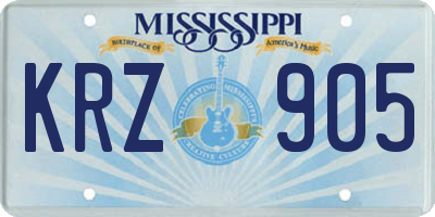 MS license plate KRZ905