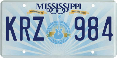 MS license plate KRZ984