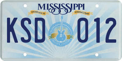 MS license plate KSD012