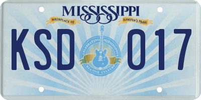 MS license plate KSD017