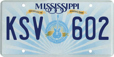 MS license plate KSV602