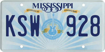 MS license plate KSW928